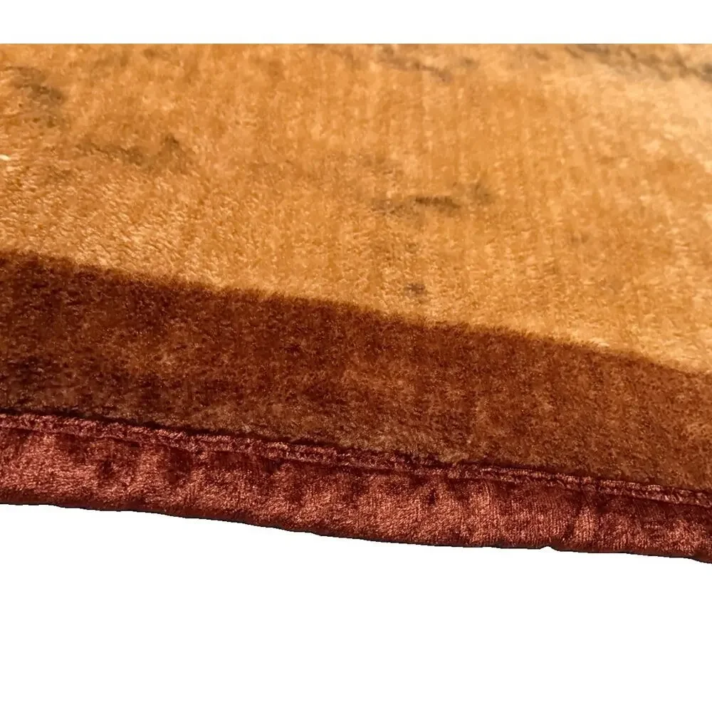 Vintage Thick Reversible Fleece Blanket Accent Quilt Horse & Flower Motifs Brown